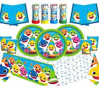 Zeus Party Kit coordinato per Feste Compleanno Baby Shark Piatti, Bicchieri, Tovaglioli e Tovaglia + Bolle di Sapone (8)