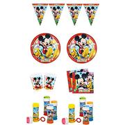 Zeus Party Kit Coordinato per Feste E Compleanno Topolino Micky Mouse (Piatti-Bicchieri-tovaglioli-Tovaglia-Bolle di Sapone) per 32 Persone