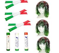 Zeus Party Kit Tifoso Italia Contenente 3 Parrucche Italia Fumogeni Tricolore 6 Gonfiabili a Tema Italia da 60 x 11 cm Circa