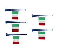 Zeus Party Offerta Europei 2020-5 Trombe da Stadio in Plastica Lunghezza 37cm Vuvuzela con Attaccato Bandierine Italia da 17x27 cm
