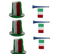 Zeus Party Set Tifo Italia 3 Cappelli Cilindro Tricolore Italia e 3 Trombette con Bandierina Italiana