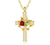 Zeuslia Collana con corona a croce placcata in oro 14 carati, per donne, con ciondolo a forma di croce e corona, doppia pietra portafortuna, per anniversario, matrimonio, regalo di compleanno per