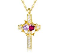 Zeuslia Collana con corona a croce placcata in oro 14 carati, per donne, con ciondolo a forma di croce e corona, doppia pietra portafortuna, per anniversario, matrimonio, regalo di compleanno per