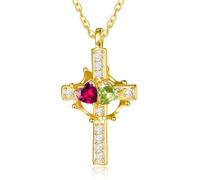 Zeuslia Collana con corona a croce placcata in oro 14 carati, per donne, con ciondolo a forma di croce e corona, doppia pietra portafortuna, per anniversario, matrimonio, regalo di compleanno per