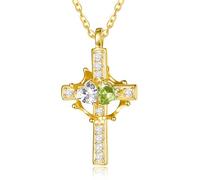 Zeuslia Collana con corona a croce placcata in oro 14 carati, per donne, con ciondolo a forma di croce e corona, doppia pietra portafortuna, per anniversario, matrimonio, regalo di compleanno per
