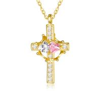 Zeuslia Collana con corona a croce placcata in oro 14 carati, per donne, con ciondolo a forma di croce e corona, doppia pietra portafortuna, per anniversario, matrimonio, regalo di compleanno per