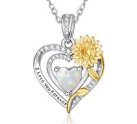 Zeuslia Collana da donna in argento S925, ti amo per sempre, regalo di compleanno, matrimonio, anniversario, fidanzata, figlia, girasoli, gioiello con pietra portafortuna, Argento sterling, Opale