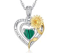 Zeuslia Collana da donna in argento S925, ti amo per sempre, regalo di compleanno, matrimonio, anniversario, fidanzata, figlia, girasoli, gioiello con pietra portafortuna, Argento sterling, Malachite