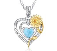 Zeuslia Collana da donna in argento S925, ti amo per sempre, regalo di compleanno, matrimonio, anniversario, fidanzata, figlia, girasoli, gioiello con pietra portafortuna, Argento sterling, Larimar