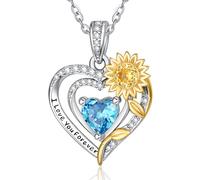Zeuslia Collana da donna in argento S925, ti amo per sempre, regalo di compleanno, matrimonio, anniversario, fidanzata, figlia, girasoli, gioiello con pietra portafortuna, Argento sterling, Zirconia