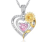 Zeuslia Collana da donna in argento S925, ti amo per sempre, regalo di compleanno, matrimonio, anniversario, fidanzata, figlia, girasoli, gioiello con pietra portafortuna, Argento sterling, Zirconia