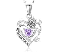 Zeuslia Collana in argento 925 giugno pietra portafortuna alessandrite ciondolo fiore cuore gioielli regali per donne donne, Argento sterling, Alessandrite