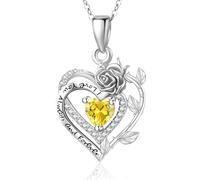 Zeuslia Collana in argento 925 novembre con pietra portafortuna, citrino, ciondolo a forma di cuore, regalo per donne e donne, Argento sterling, Citrino