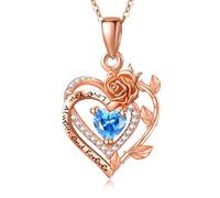 Zeuslia Dicembre, collana con ciondolo a forma di topazio, in argento 937, collana da donna in oro rosa con fiore e ciondolo a forma di cuore, Argento sterling, Topazio
