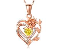 Zeuslia Novembre, collana con pietra portafortuna, ciondolo citrino, in argento 936, collana da donna in oro rosa, con ciondolo a forma di cuore, collana per donne e donne, Argento sterling, Citrino