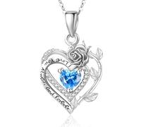 Zeuslia S925 - Collana con ciondolo a forma di cuore in argento, per donna, mamma, compleanno, matrimonio, anniversario, fidanzata, figlia, rosa, con ciondolo con pietra portafortuna, Argento sterling