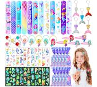 Zeuwets Gadget Sirena Compleanno Bambina, 52 Pezzi Sirena Festa Giocattoli Bambini Regalo, Party Regalini Braccialetti Slap Tatuaggi Temporanei Portachiavi Anello Mollette Elastici per Capelli