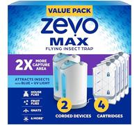 Zevo Max - Trappola per insetti e mosche per interni - Trappola per insetti volanti per zanzare, casa e mosche della frutta - Uso in qualsiasi stanza - Eliminazione senza disordine (2 basi