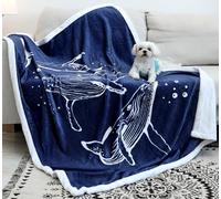 Zevrez Coperta con balene, coperta in pile di flanella blu navy, motivo balene marine, regalo per gli amanti del mare e delle balene, comoda coperta in pile di flanella (balena 2, 122 x 152 cm)