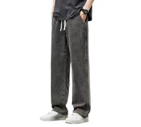 Zewool Jeans da uomo con elastico in vita e coulisse, gambe dritte, denim leggero estremamente largo, A9 nero., L