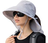 ZEXIAN Cappello da sole da donna UPF 50+, tesa larga e foro per coda di cavallo, cappello da safari per escursionismo con patta per il collo, grigio chiaro, taglia unica