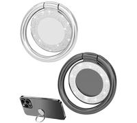 ZEXIJOW 2 supporti magnetici per telefono,Supporto ad anello in metallo lucido,Supporto rotondo in lega,Rotazione a 360°,Pieghevole a 180°,Regolabile,Compatibile con iPhone etc(Nero e Argento)