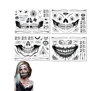 ZEXIJOW 4 Fogli Tatuaggi temporanei per il viso di Halloween,Adesivo per tatuaggio con sorriso malvagio,Adatto sia per uomini che per donne,Per Donne Uomini Adulti Bambini Masquerade