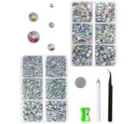 ZEXIJOW Strass Termoadesivi,6500 Pezzi AB Strass Hotfix per Abbigliamento Artigianato Misto 12 Dimensioni con Matita di Cera,Temperamatite e Kit Pinzette,SS6-SS30
