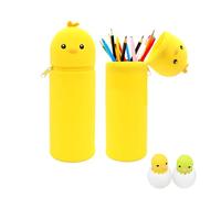 ZexJpr Kawaii Astuccio Carino Pulcino Design con 2 gomme, 6,5 x 19,5 cm, in silicone, astuccio per scuola e ufficio, regalo per bambini e ragazzi