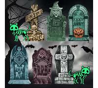 ZEXUPORIUM 6 Pierres Pierre Tombale Halloween, 2 Pierres Chat Fluorescent, pour Pelouse de Lardin, Événements d'halloween, Carnavals, Labyrinthes