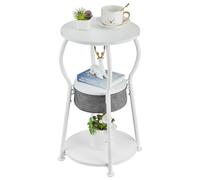 ZEXVIDA Tavolino rotondo vintage, a 3 livelli, industriale, rotondo, con vano portaoggetti, comodino, tavolino piccolo per soggiorno, camera da letto, balcone (bianco, 30 W x 55 h)