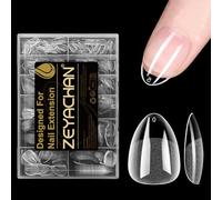 ZEYACHAN 504 Pezzi Punte Extra Corte per Unghie a Mandorla, 12 Misure PMMA Semi-opaco Unghie Finte Trasparenti, Con Custodia, Full Cover Nail Tips - per Nail Art DIY