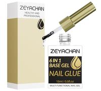 ZEYACHAN Colla Per Unghie Finte Extra Forte 6 IN 1, 15ml Colla Gel Unghie per Tip UV, Base Coat E Rinforzante, Colla Unghie Finte Gel UV Per Ricostruzione Unghie, Extension, Restauro E Nail Art