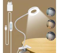 ZEYACHAN Lampada da Lettura con Pinza,Lampada da Scrivania LED 3 Colore e 10 Luminosità,Pulsante Intelligente,Lampada con Caricatore USB per Libro,Letto,Tavolo,Braccio Luminoso Rotante a 360 Gradi