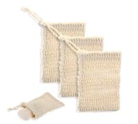 ZEYIYER 3 sacchetti per sapone, in sisal naturale, sacchetti per sapone in rete per saponette, rete esfoliante per doccia