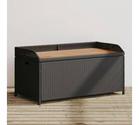ZEYUAN Panca Portaoggetti Nera 100x50x52 cm Polyrattan e Legno Acacia,Panca Portaoggetti Giardino,Panchina da Esterno,Panca Contenitore da Esterno-365949