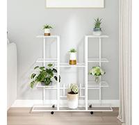 ZEYUAN Portafiori con Ruote 94,5x24,5x91,5 cm Ferro Bianco,Scaffale Porta Piante Vasi,Supporti per Piante,Portafiori con Ruote(SPU:343122)