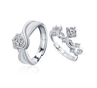 ZEZEZ Anelli di Coppia Principessa e Cavaliere - Fedi Nuziali Regolabili in Argento Sterling S925 con Moissanite, Gioielli Certificati GRA for Anniversario, San Valentino e Regali di Proposta(Couple R