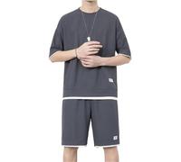 ZEZEZ D T Tuta Sportiva da Uomo Corta, Estiva 2 Pezzi da Jogging Maglietta e Pantaloncini con Stampa in Schiuma Logo Cotone T-Shirt Casual Sweatsuit Unisex(Gray Shorts,M)