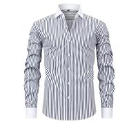 ZEZEZ Men's Long Sleeve Striped Casual Shirt - Button-Down, Regular Fit, Blue & White Stripe, Summer Top for Work, Beach & Vacation(Grey+White,Medium)