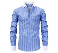 ZEZEZ Men's Long Sleeve Striped Casual Shirt - Button-Down, Regular Fit, Blue & White Stripe, Summer Top for Work, Beach & Vacation(Dark Blue+White,XXL)