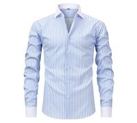 ZEZEZ Men's Long Sleeve Striped Casual Shirt - Button-Down, Regular Fit, Blue & White Stripe, Summer Top for Work, Beach & Vacation(Light Blue+White,XL)
