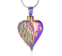 ZEZILE Amore Cuore Urna Collana per Ceneri per Le Donne Cremazione Gioielli Angel Wing Urna Medaglione Collana