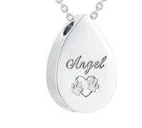 ZEZILE Angel Paw Print Heart in acciaio inox Waterdrop Memorial Urn Keepsake cremazione pendente per ceneri di animali domestici