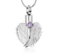 ZEZILE Angel Wing Cuore Cremazione Gioielli Urna Collana per Ceneri per Le Donne Birthstone Urna Medaglione Pendente per Sorella Mamma