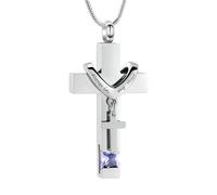 ZEZILE Birthstones Urna Collane per Ceneri Sempre nel Mio Cuore Croce Cremazione Ciondolo Urne Umane Medaglione Commemorativo Gioielli Ricordo