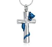 ZEZILE Cat Cross Urna Collana per Ceneri Farfalla Cremazione Gioielli In Acciaio Inox Keepsake Memorial Pet Ceneri Pendente per Donne Uomini