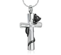 ZEZILE Cat Cross Urna Collana per Ceneri Farfalla Cremazione Gioielli In Acciaio Inox Keepsake Memorial Pet Ceneri Pendente per Donne Uomini