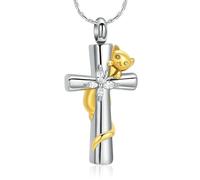 ZEZILE Cat Cross Urna Collana per Ceneri Farfalla Cremazione Gioielli In Acciaio Inox Keepsake Memorial Pet Ceneri Pendente per Donne Uomini