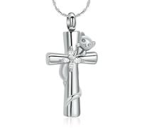ZEZILE Cat Cross Urna Collana per Ceneri Farfalla Cremazione Gioielli In Acciaio Inox Keepsake Memorial Pet Ceneri Pendente per Donne Uomini